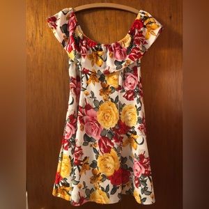 Off-the-shoulder flowered spring dress